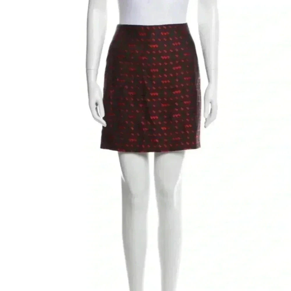 MISS WU BY JASON WU RED PATTERN WOOL MINI PENCIL SKIRT SIZE 6
